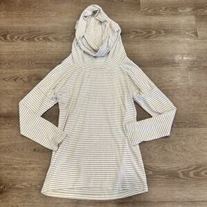 Mott50‎ Womens XS Top UPF 50 Tan Striped Cowl Neck Hooded Long Sleeve Beach